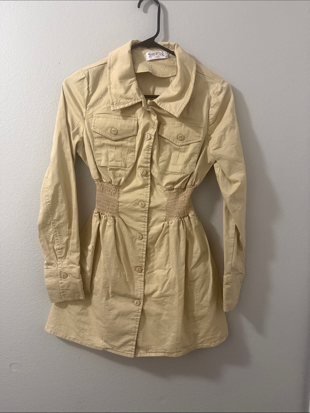 Beige Button-Front Shirt dress